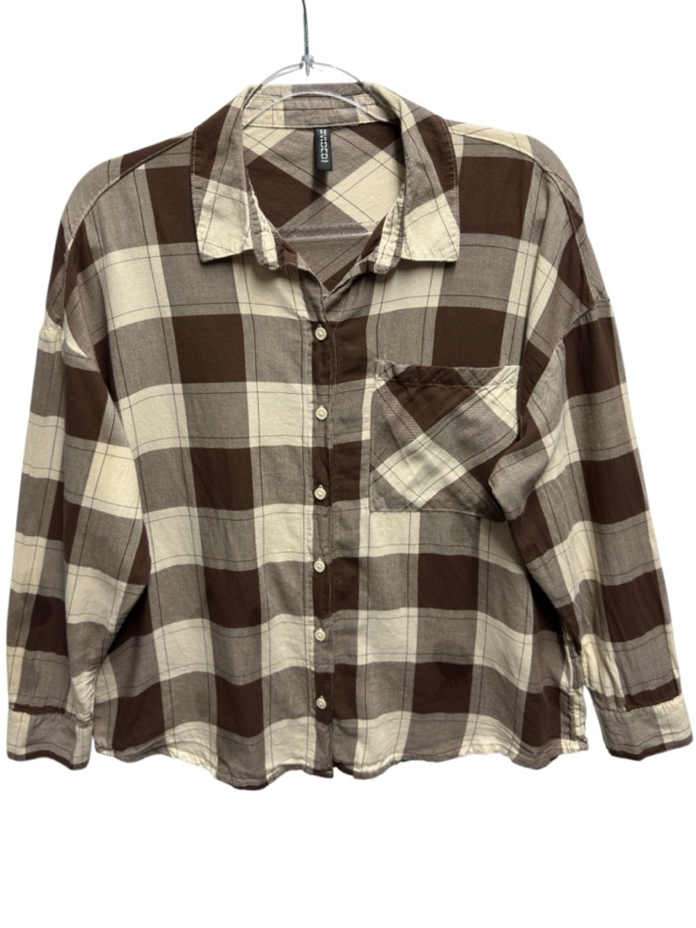 Pure Cotton Knit Boyfriend Fit Chambray Plaid Windowpane Checkered Shacket Shirt